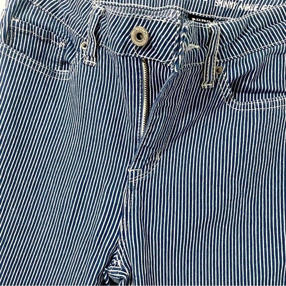 S.O.N.G Curvy High Rise Skinny Ankle Grazer Fringe Hem Pinstripe Jeans Size 5/27 - Picture 2 of 8